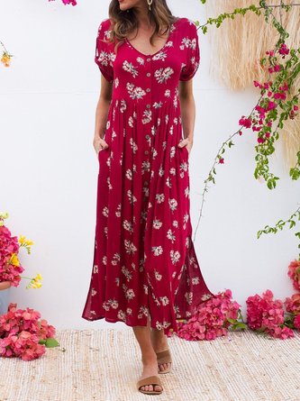 Floral Maxi Dress Plus Size Short Sleeve Printed Weaving Dress